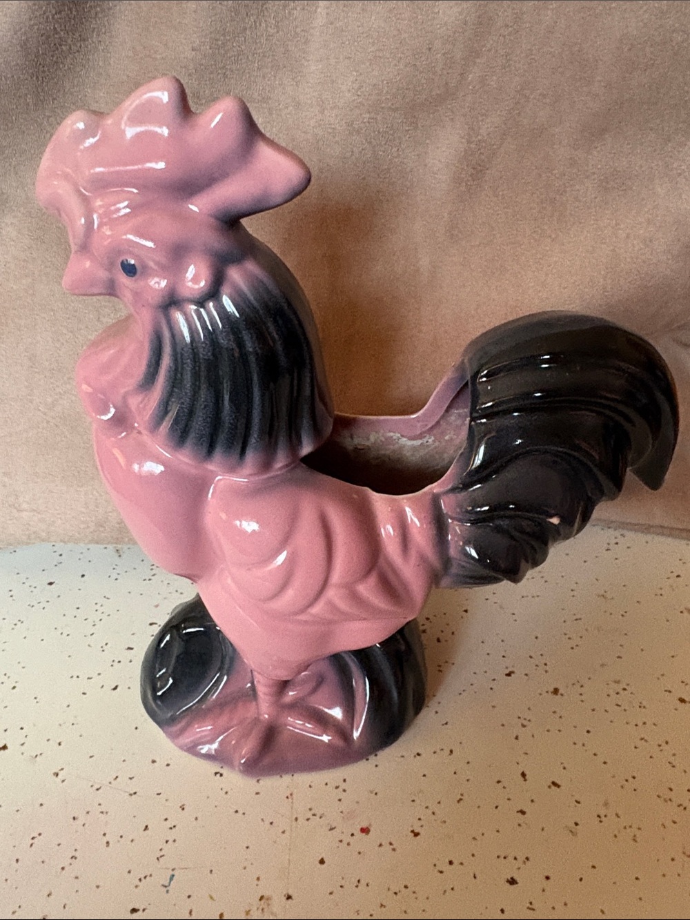 Vintage Pink Ceramic Rooster Planter - Decorative Home Art-1950’s